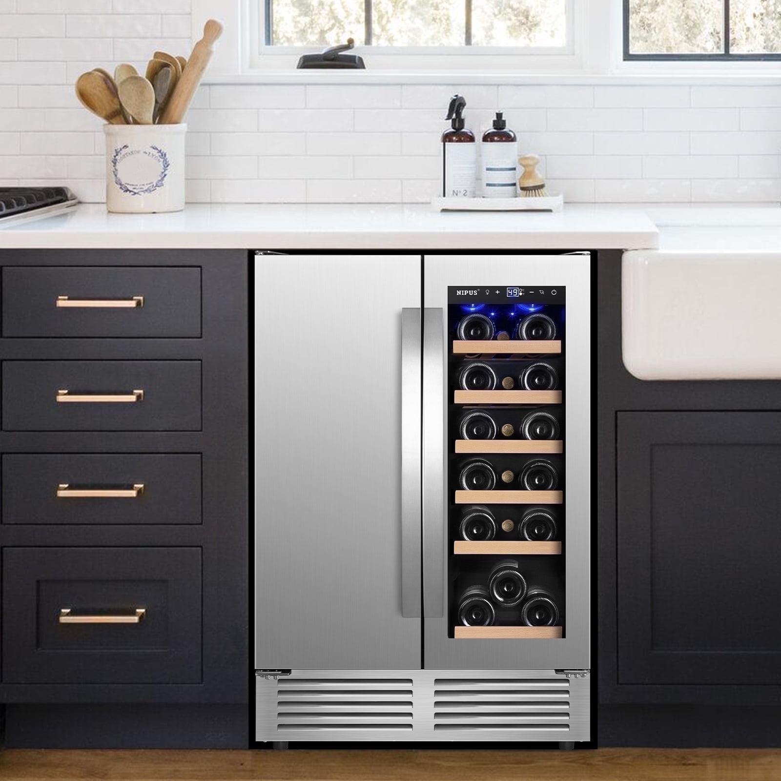 24 Inch Dual Zone 18 Bottle and 57 Can Wine & Beverage Refrigerator Built-in/Freestanding Cooler for Beer Wine Drink with Built-In Light Classic Series