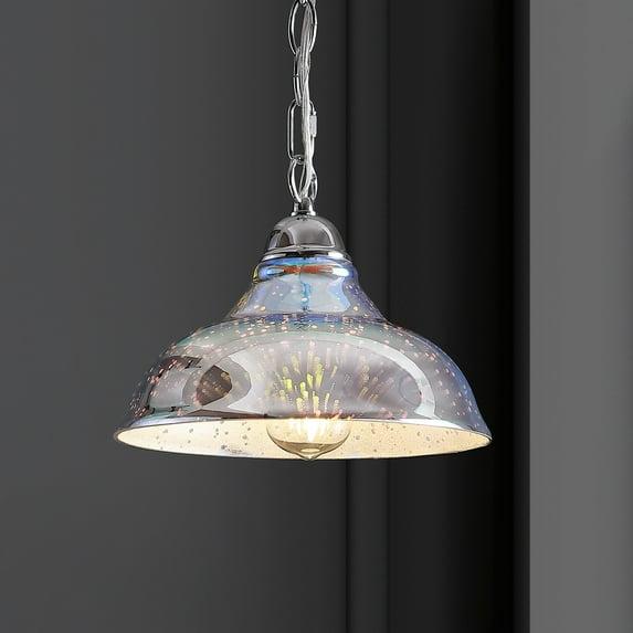 JONATHAN Y Nira 9.75" Adjustable 3D Color Burst Glass/Metal Pendant, Chrome/Multi