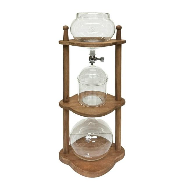 Nispira Cold Brew coffee Maker Ice Coffee Drip Machine with Advanced Slow Drip Technology Borosilicate Glass with Wood Tower, 6-8 Cup, Brown