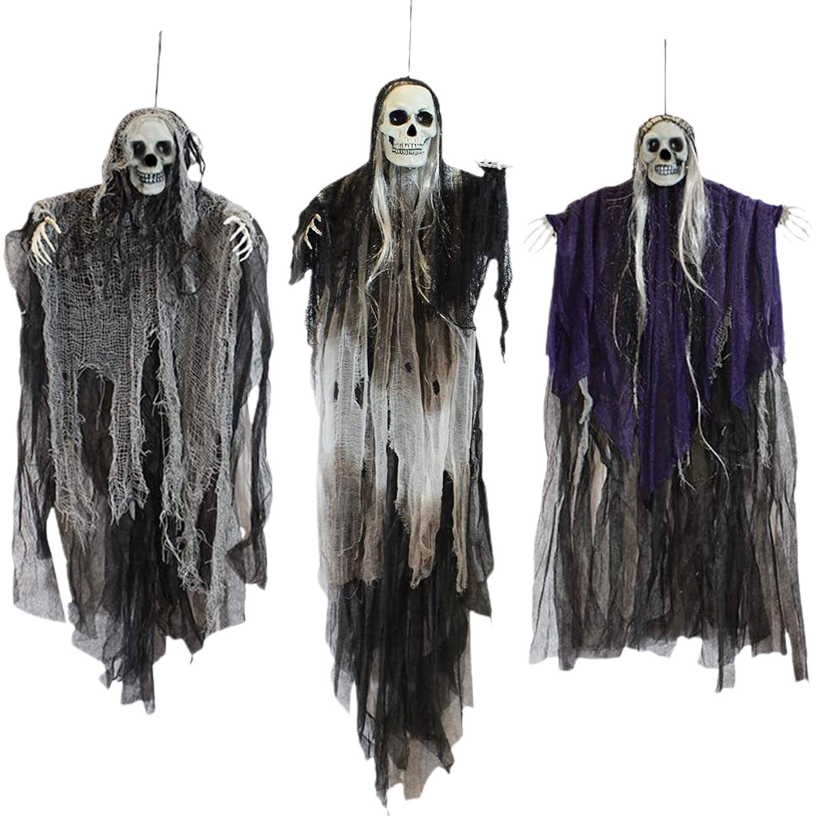 Nmdmisc 3 Pack Hanging Halloween Skeleton Ghosts Decorations,Halloween Hanging Ghost Electric Luminous Horror Decorations Haunted House Confidential Room Scene Layout Outdoor Hanging Props