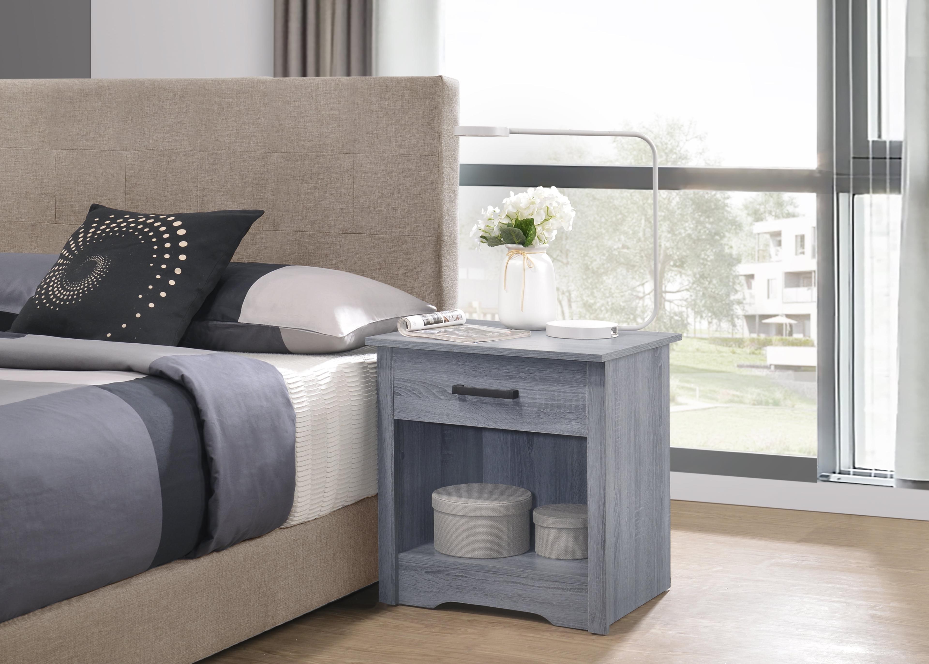 Contemporary Gray Laminated Wood Nightstand with Storage