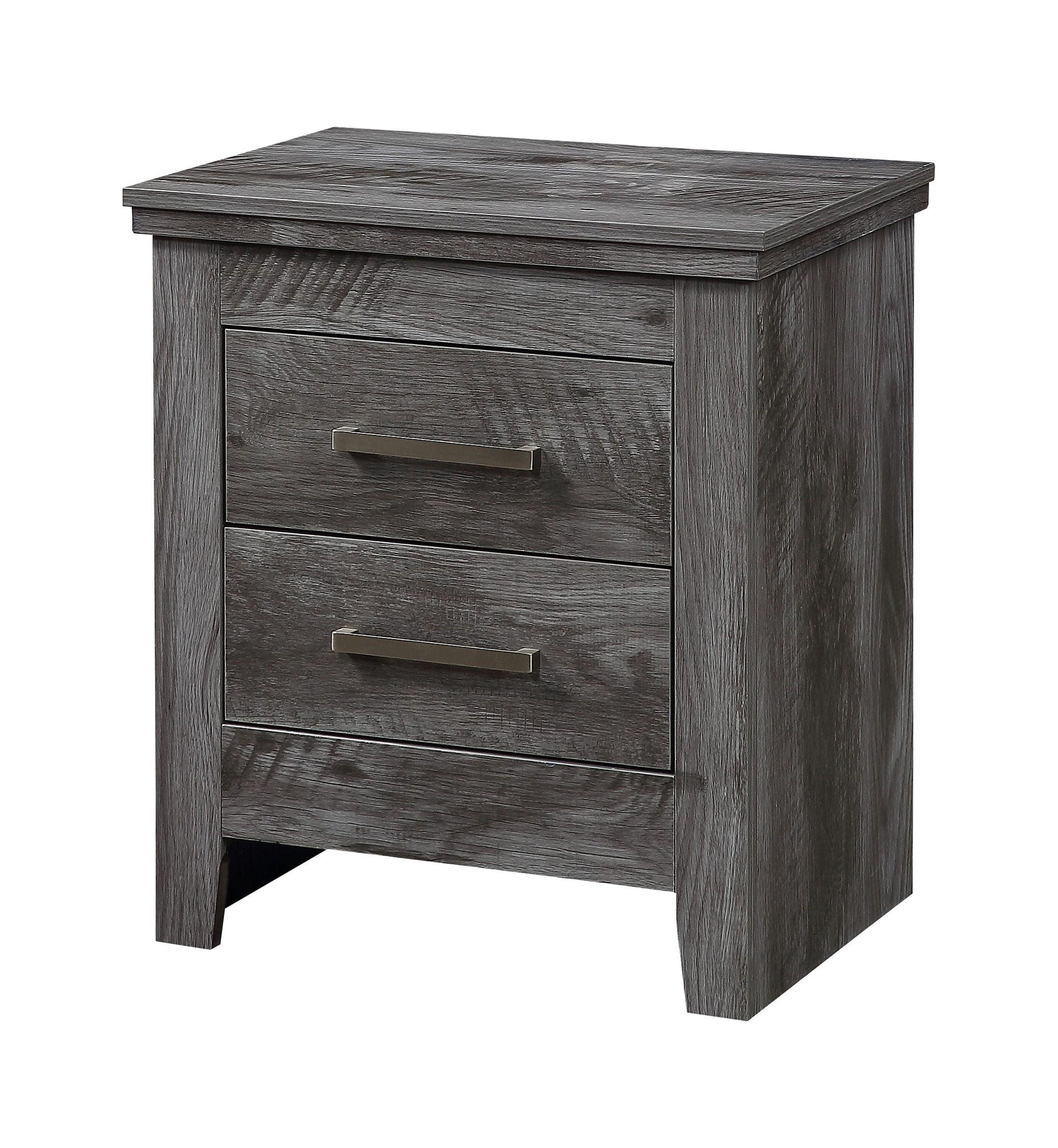 Rustic Gray Solid Wood 2-Drawer Nightstand with Metal Pulls