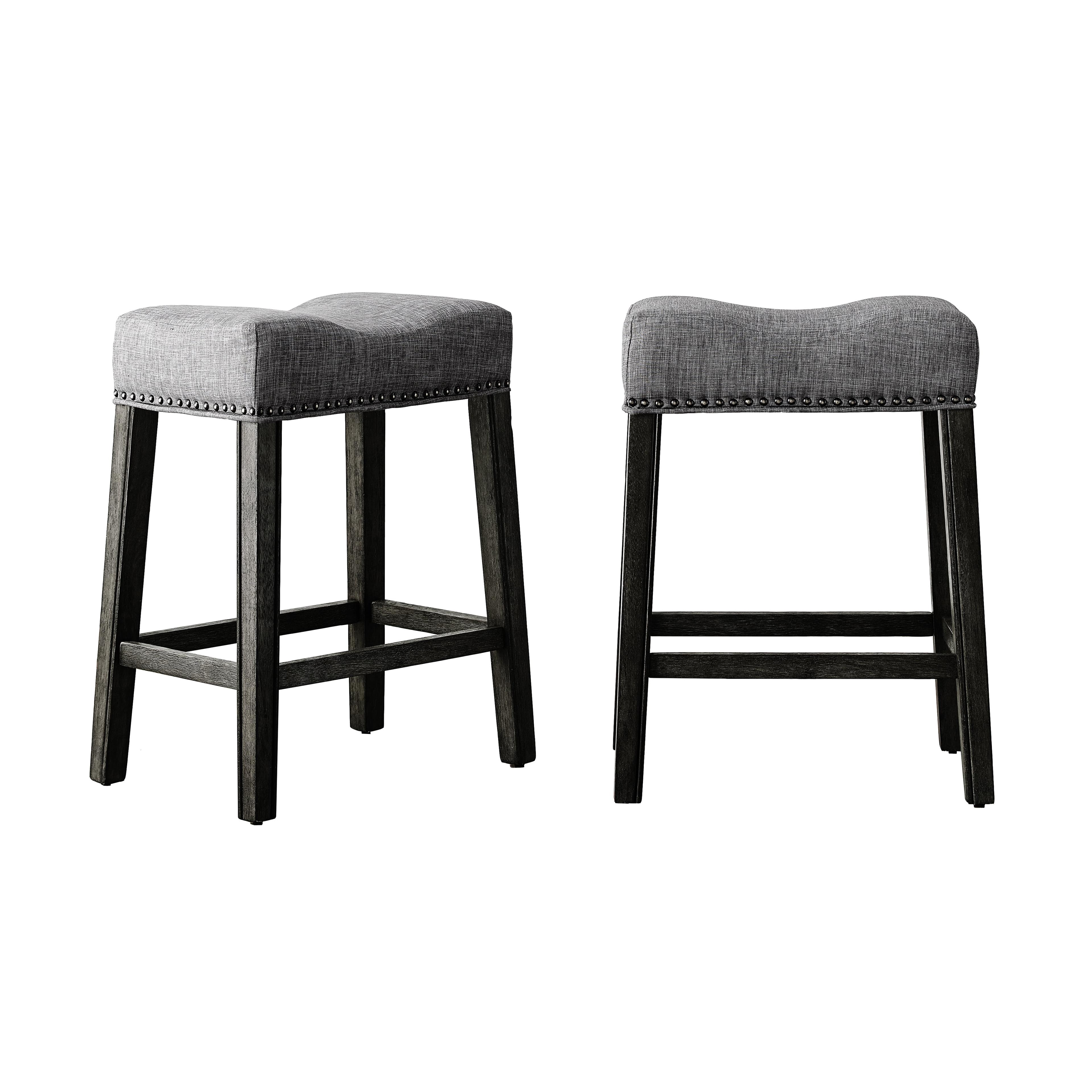 Gray Wood Backless Saddle Counter Stools, 25.5" Height, Set of 2