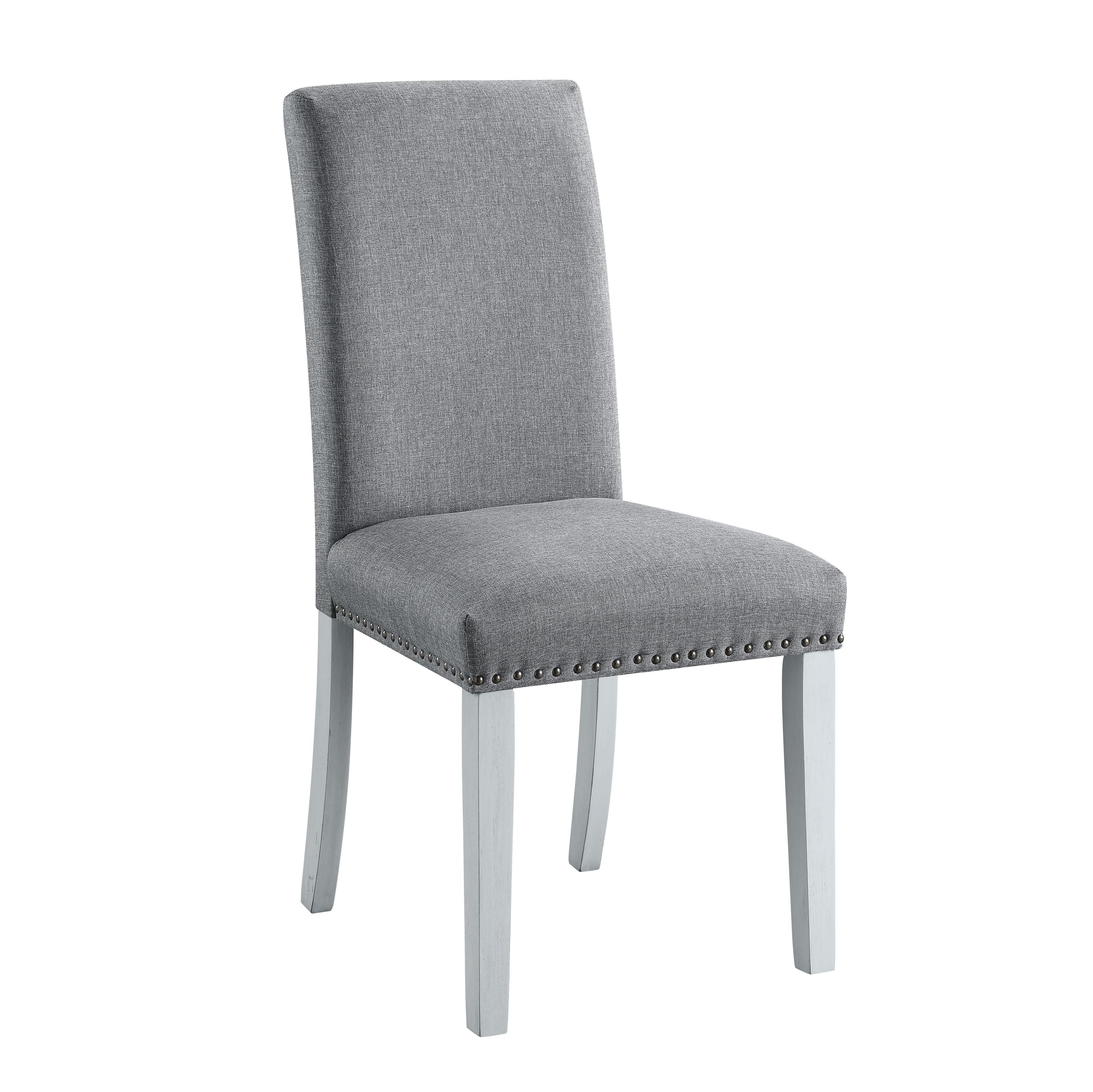 Gray Linen Upholstered Side Chair with Wood Legs, Set of 2