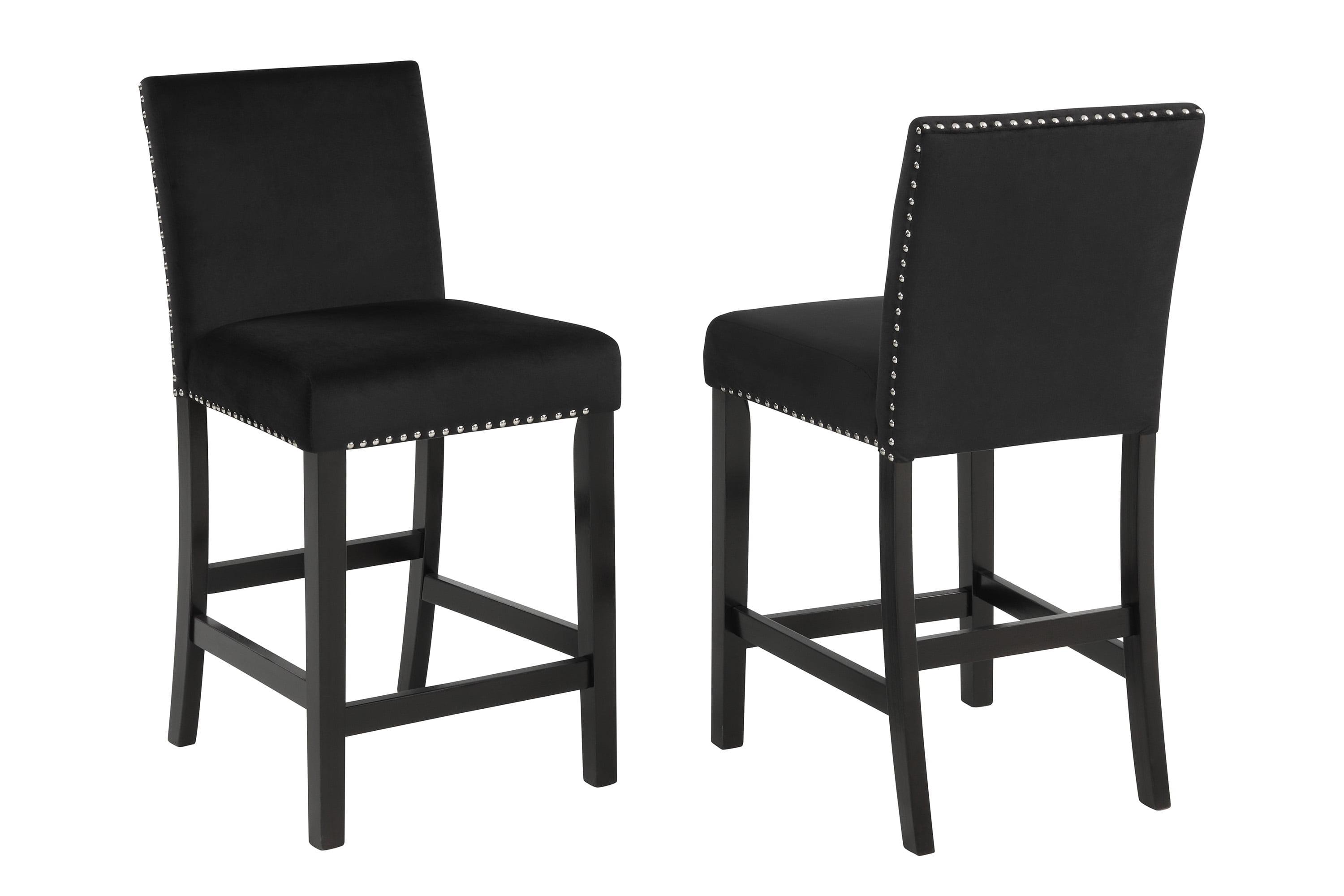 Black Velvet and Wood Counter Height Dining Chair Set