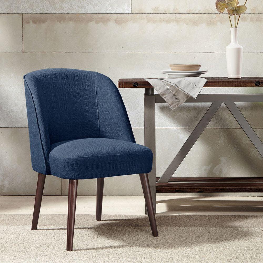 Blue Upholstered Birch Wood Curved Dining Chair