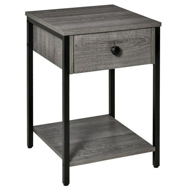 HOMCOM Industrial End Table with Storage Shelf, Accent Side Table with Drawer for Living Room, Gray