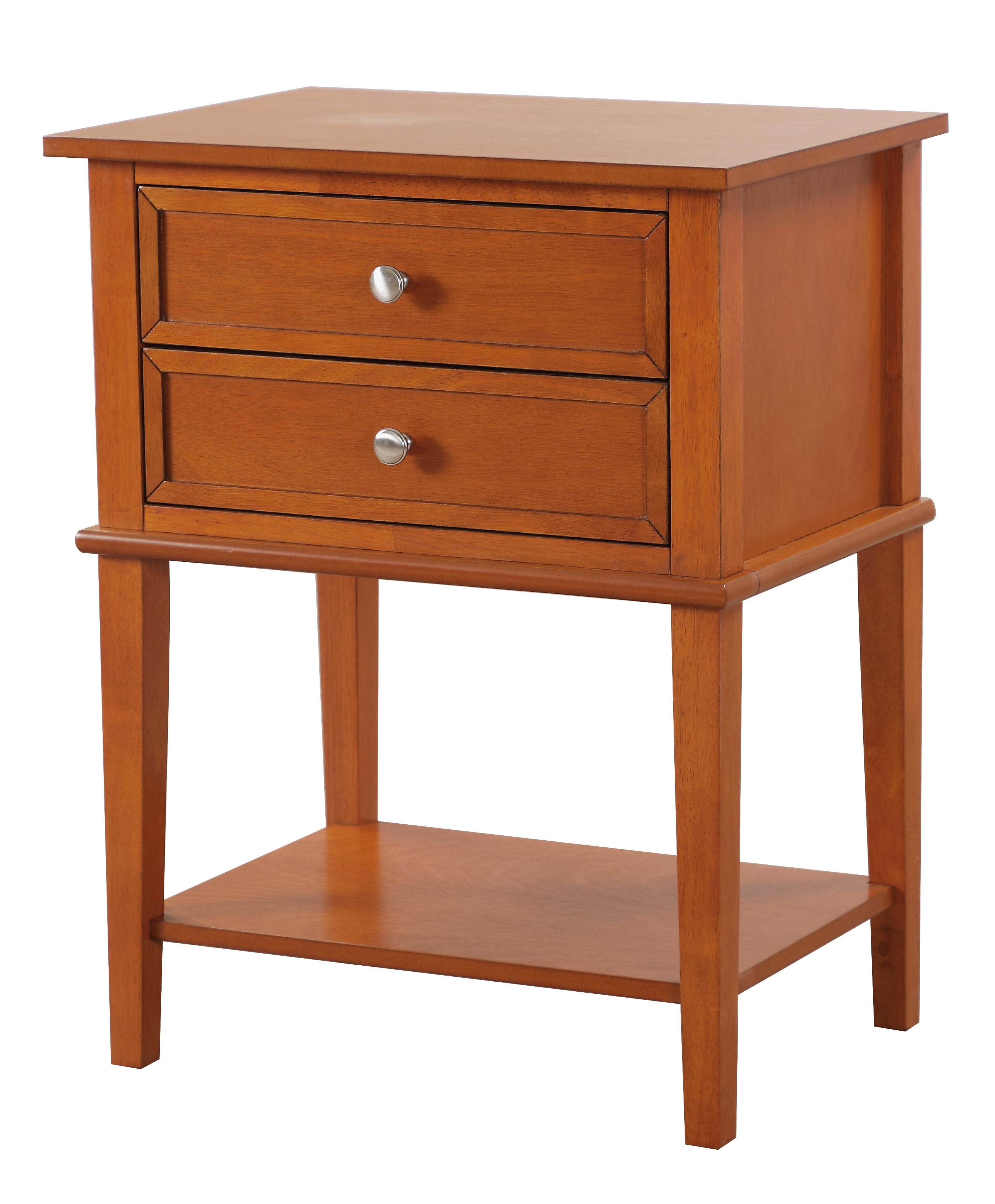 Contemporary Oak Wood 2-Drawer Nightstand with Nickel Hardware