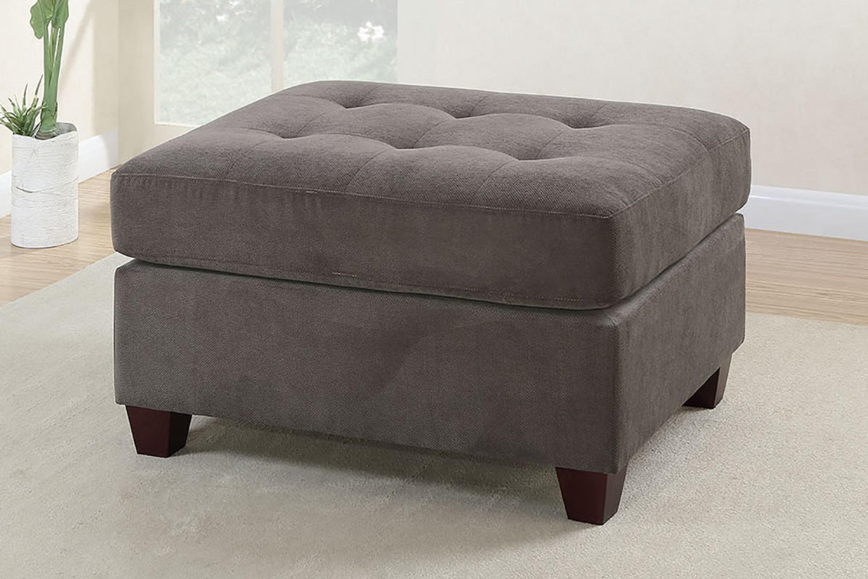 Charcoal Gray Tufted Waffle Suede Ottoman, 26" x 20"