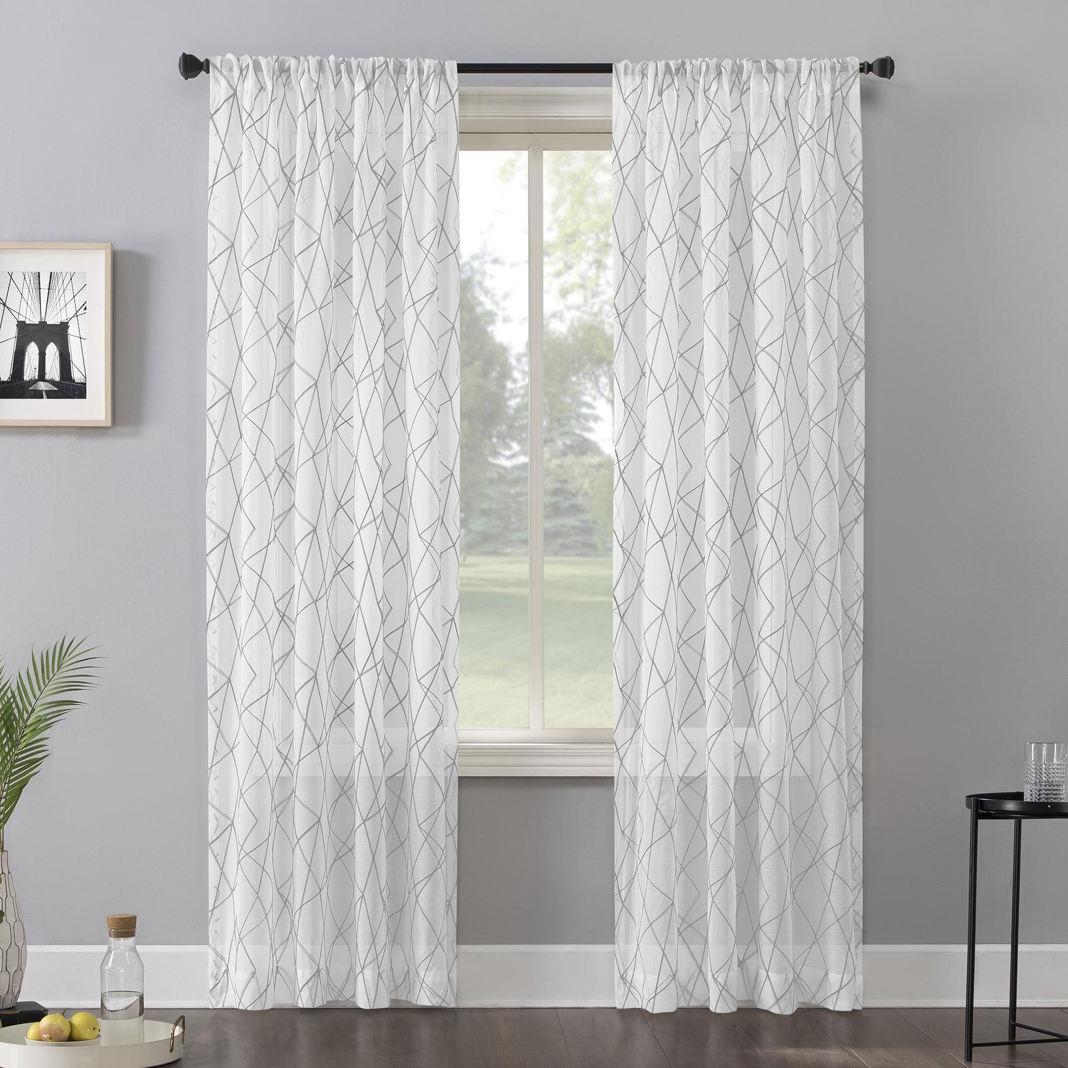 No. 918 Light Filtering Abstract Geometric Embroidery Rod Pocket Curtain Panel