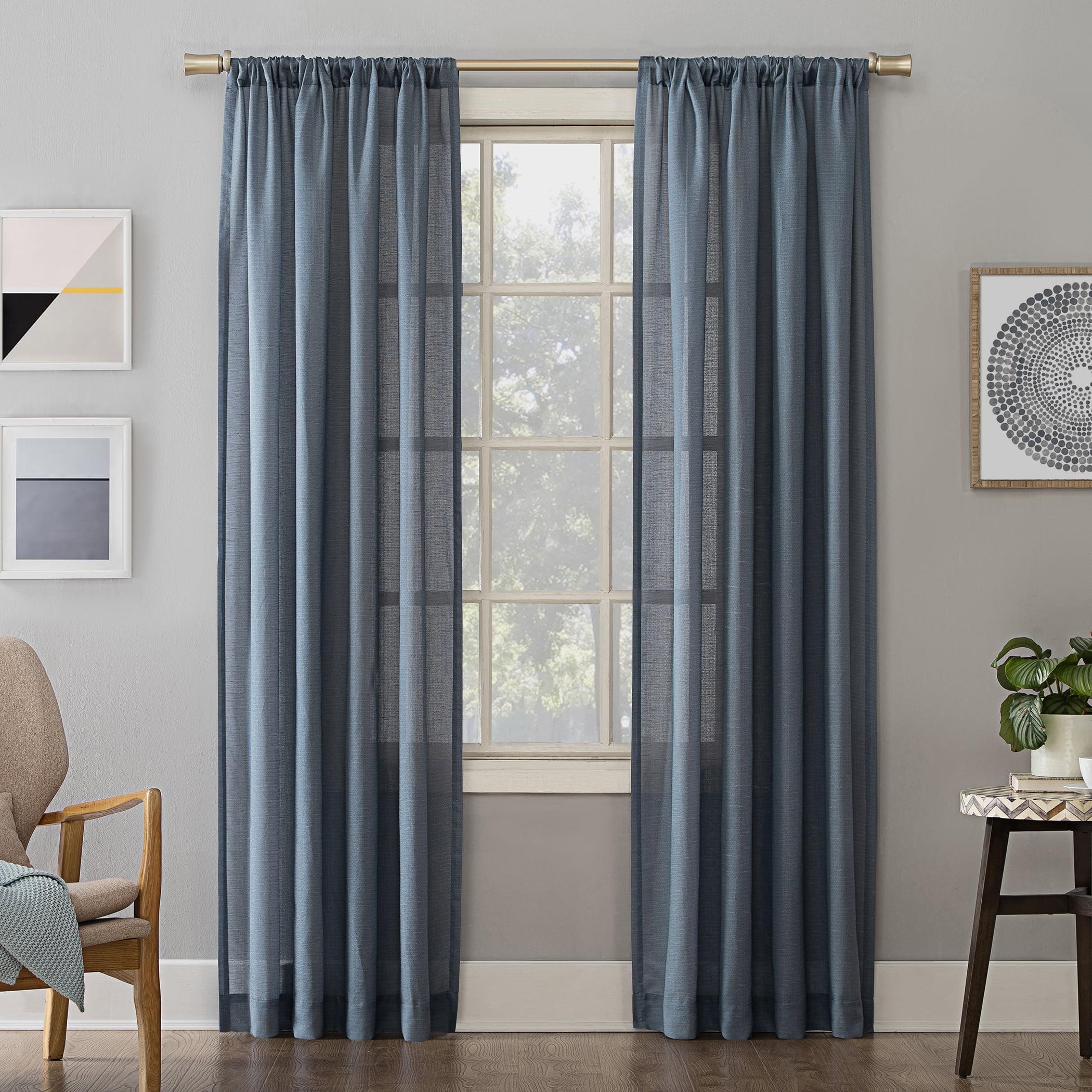 No. 918 Daniela 1-Piece Linen Blend Semi-Sheer Rod Pocket Curtain Panel, 54"x84", Denim Blue