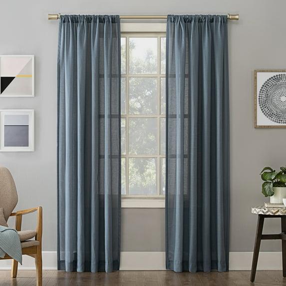No. 918 Daniela 1-Piece Linen Blend Semi-Sheer Rod Pocket Curtain Panel, 54"x95", Denim Blue