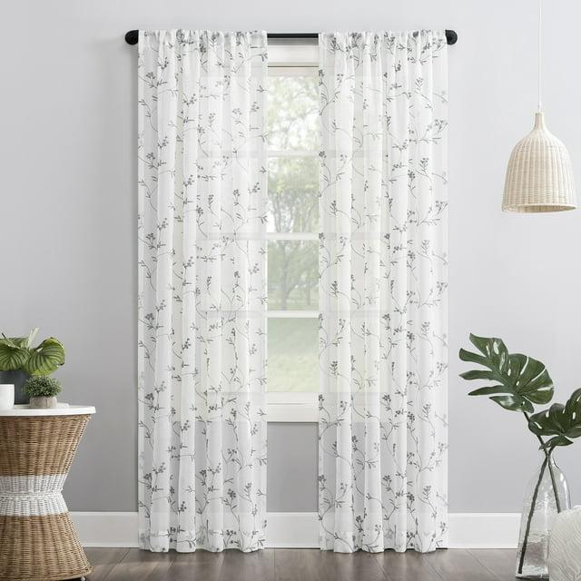 63"x50" Delia Embroidered Floral Sheer Rod Pocket Curtain Panel White - No. 918: Modern Botanical Polyester