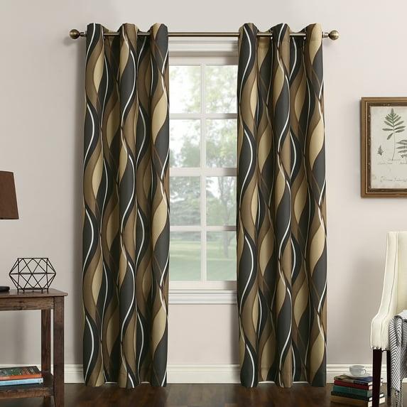 48"x95" No. 918 Semi-Sheer Intersect Ogee Wave Print Grommet Curtain Panel Charcoal Gray: Modern Light Filtering Curtain Panels