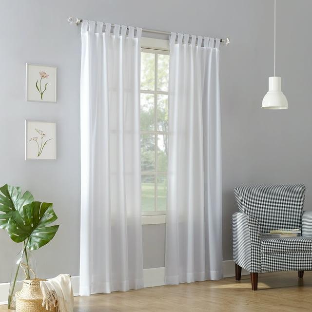 40"x84" No. 918 Light Filtering Semi-Sheer Joshua Heathered Texture Tab Top Curtain Panel White: Transitional Style, Machine Washable