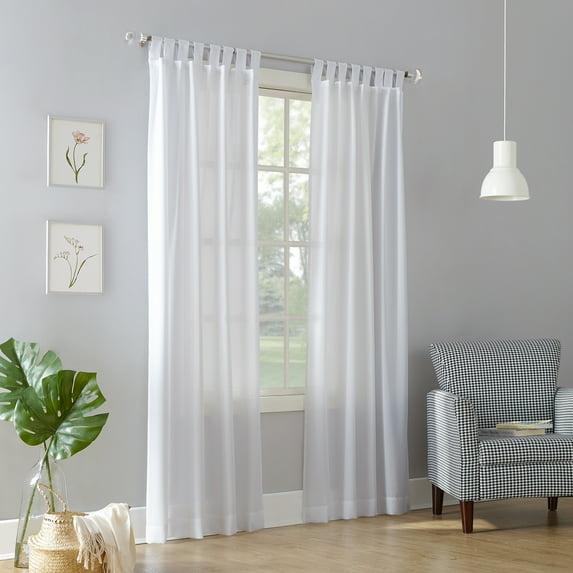 40"x108" No. 918 Light Filtering Semi-Sheer Joshua Heathered Texture Tab Top Curtain Panel White: Transitional Style, Machine Washable