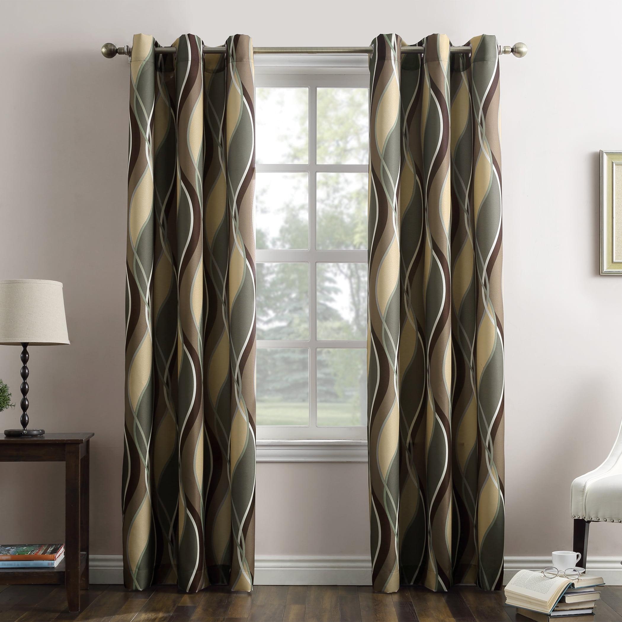 48"x84" No. 918 Semi-Sheer Intersect Ogee Wave Print Grommet Curtain Panel Spruce: Modern Light Filtering Green Curtain