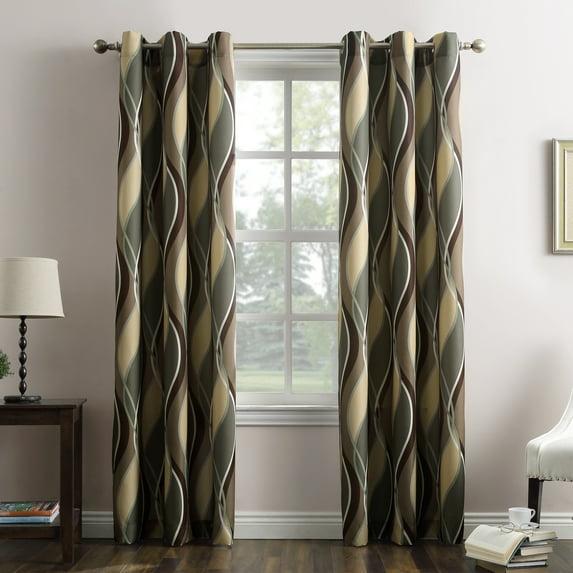 48"x84" No. 918 Semi-Sheer Intersect Ogee Wave Print Grommet Curtain Panel Spruce: Modern Light Filtering Green Curtain