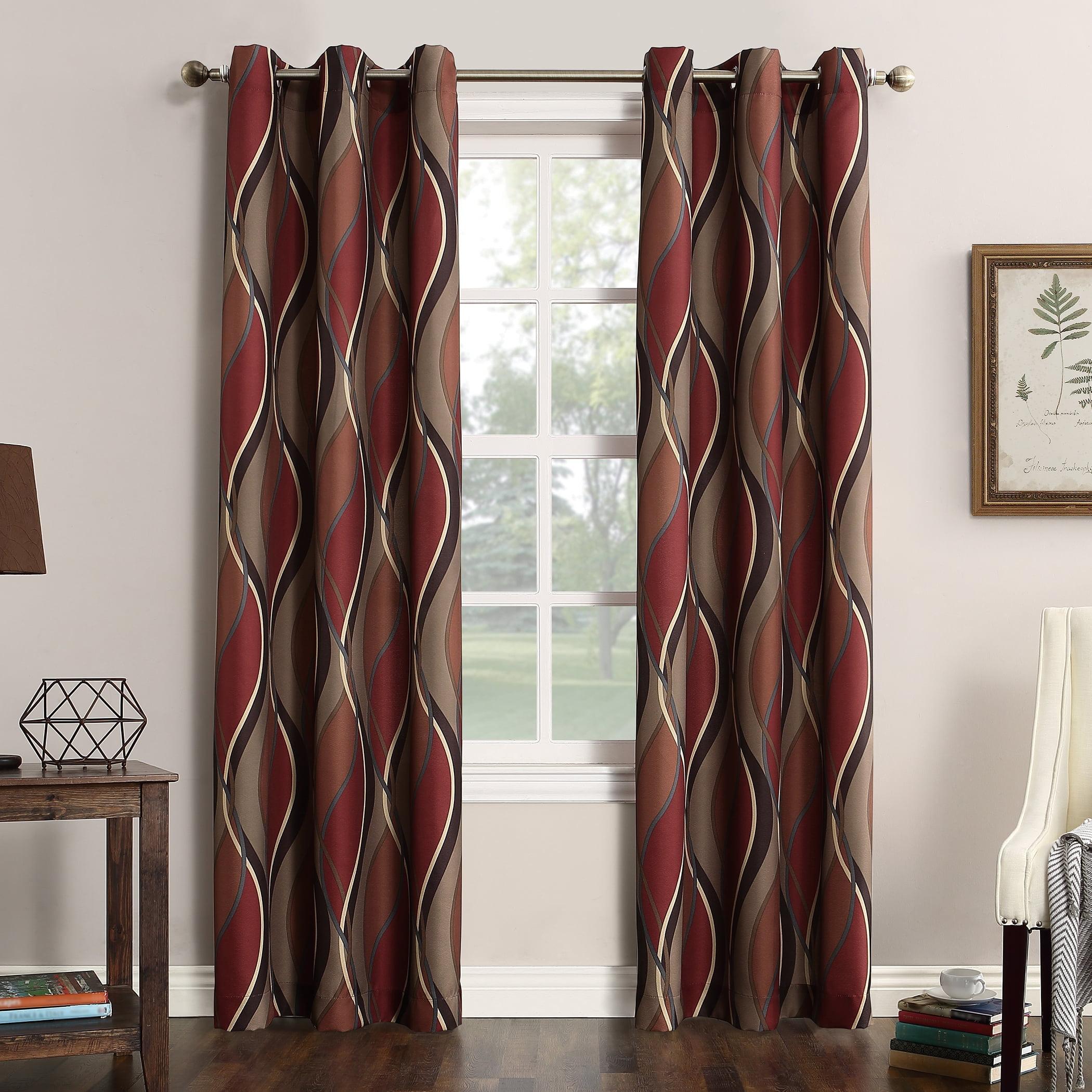 48"x95" No. 918 Semi-Sheer Intersect Ogee Wave Print Grommet Curtain Panel Paprika: Modern Light Filtering Polyester