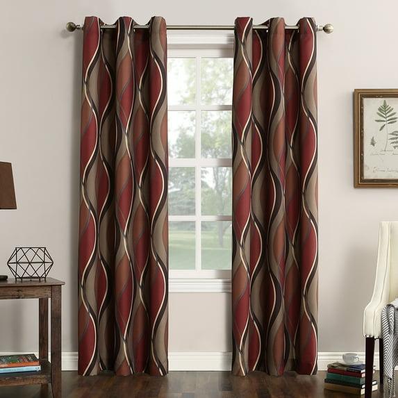 48"x95" No. 918 Semi-Sheer Intersect Ogee Wave Print Grommet Curtain Panel Paprika: Modern Light Filtering Polyester