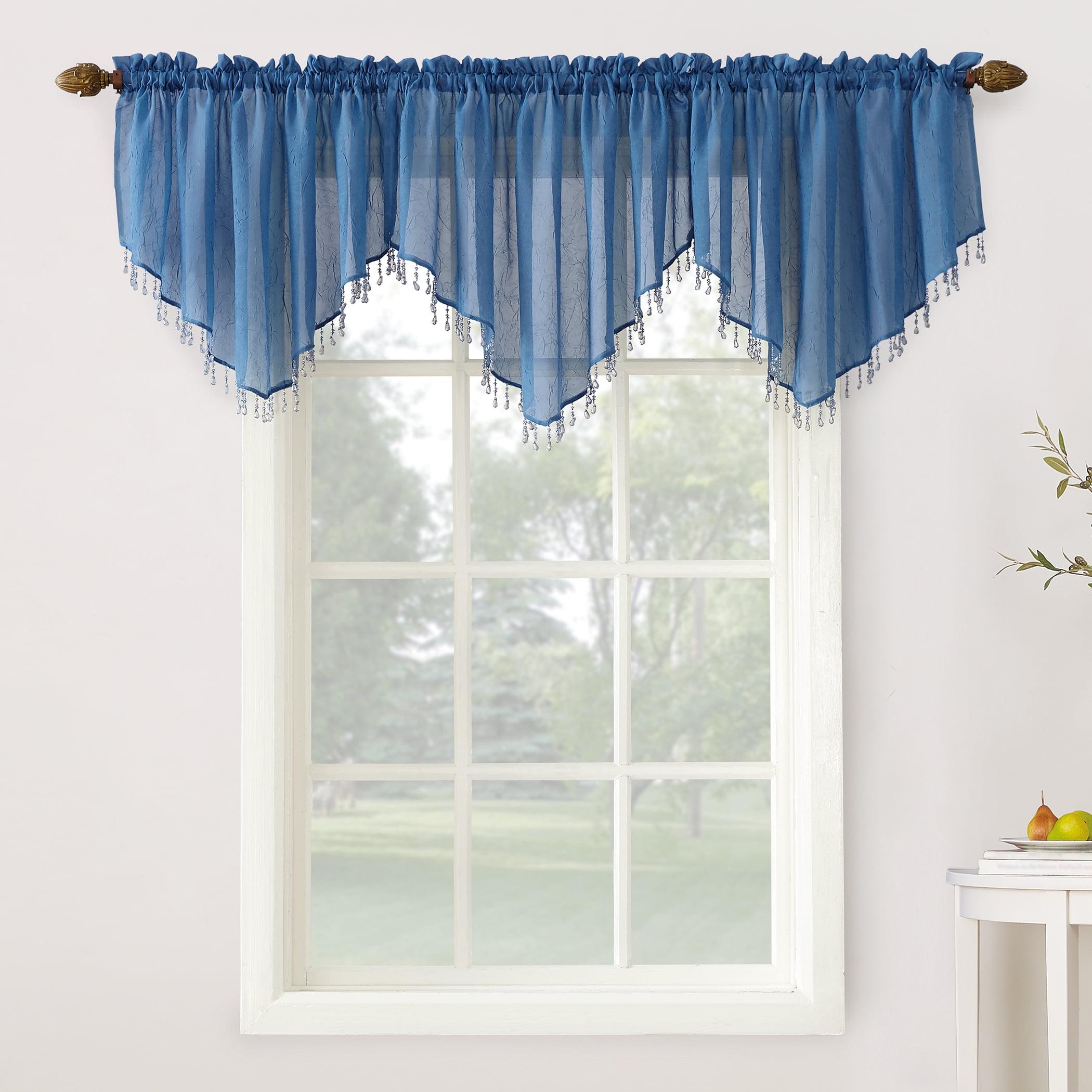 No. 918 Jillian Crushed Voile Ascot Beaded Sheer Valance, 51"x24", Blue