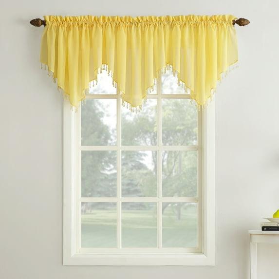 24"x51" Erica Crushed Sheer Voile Beaded Ascot Curtain Valance Yellow - No. 918