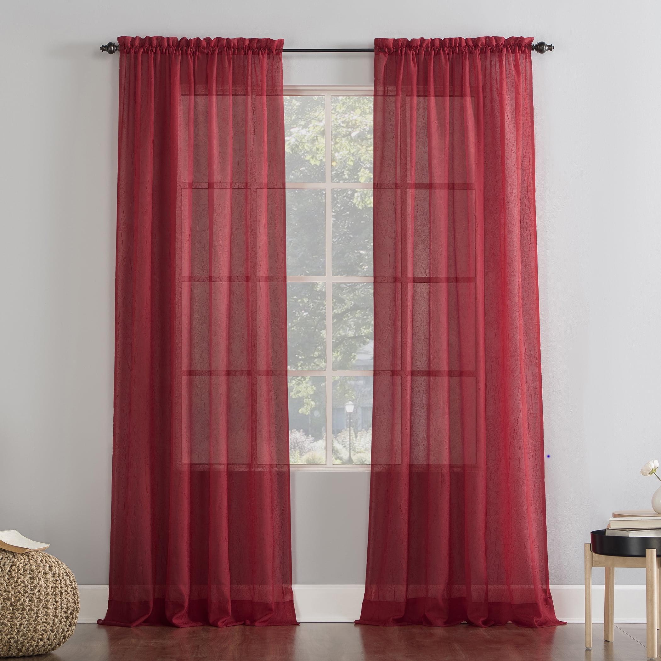 No. 918 Jillian Crushed Voile Sheer Rod Pocket Curtain Panel, 51" x 108", Red