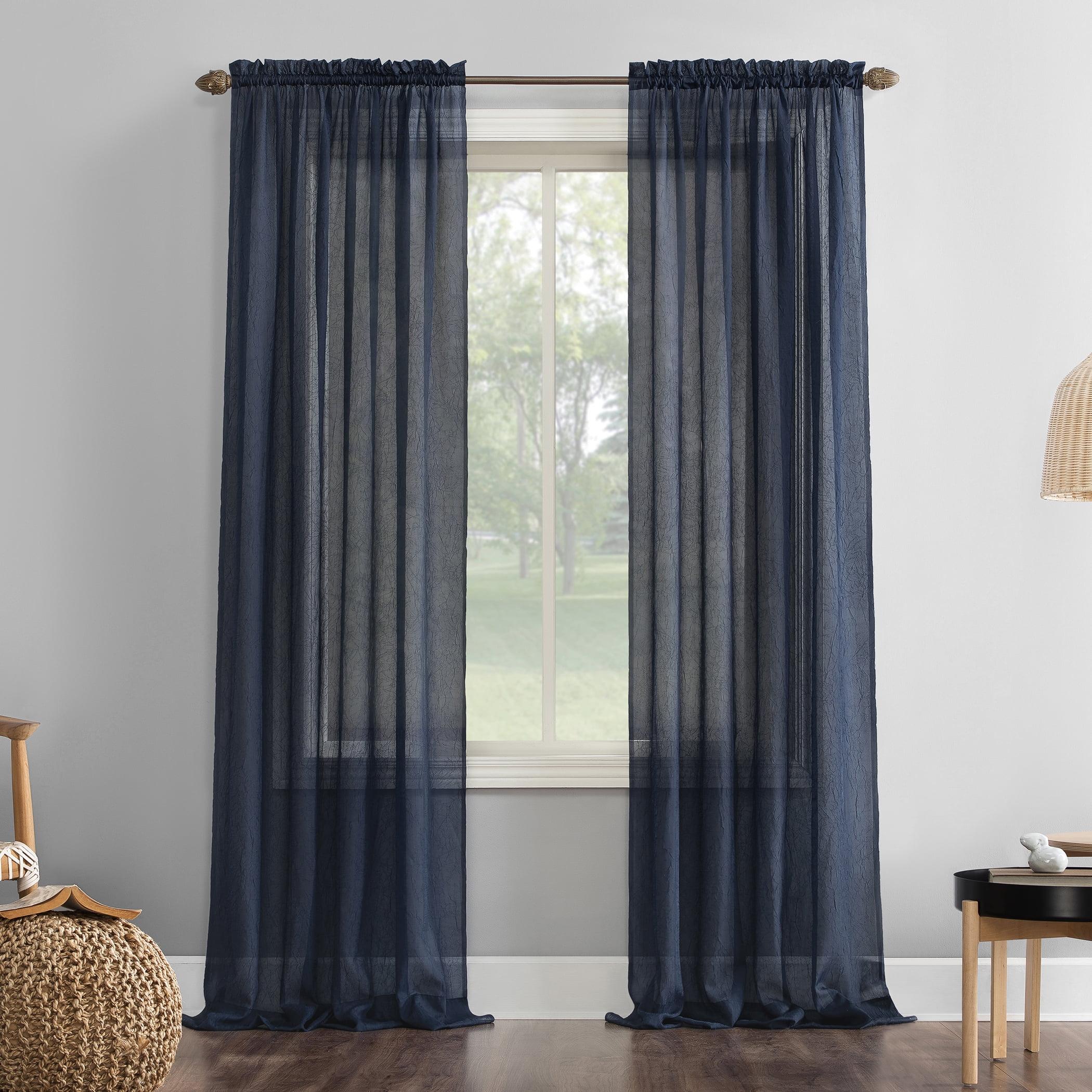No. 918 Jillian Crushed Voile Sheer Rod Pocket Curtain Panel, 51" x 84", Navy Blue