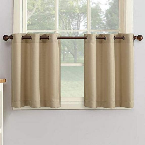 2pc 56"x24" No. 918 Semi-Sheer Montego Casual Textured Grommet Kitchen Curtain Tier Pair Taupe: 24 Inch Kitchen Window Curtains
