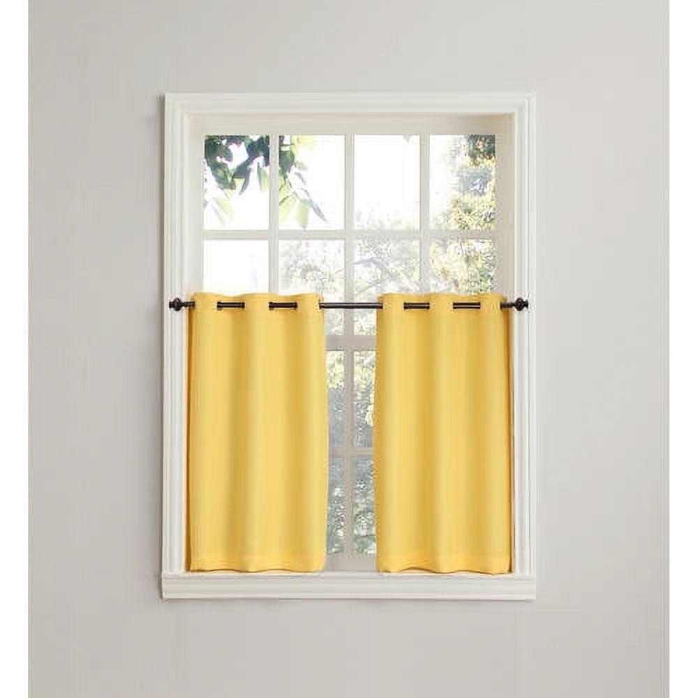 Yellow Sheer Polyester Grommet Kitchen Curtain Tier Pair