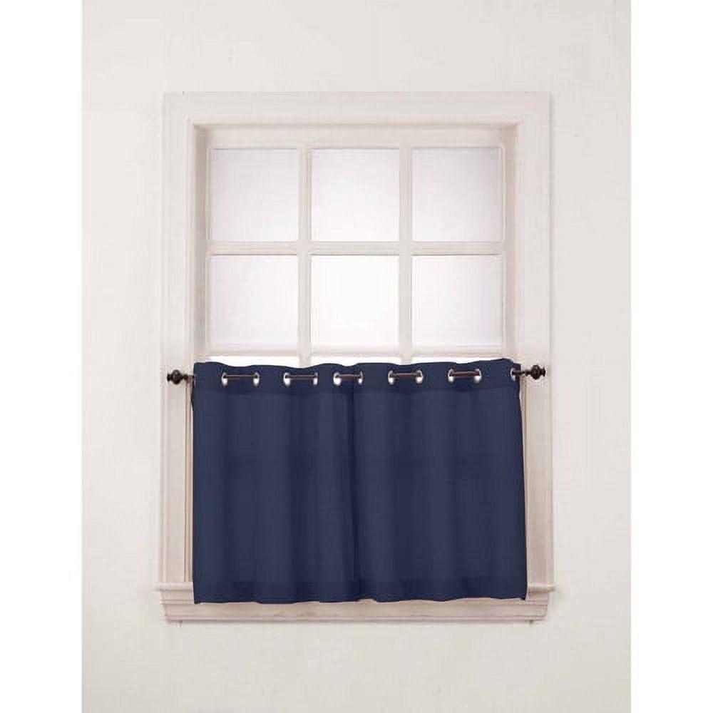2pc 56"x36" No. 918 Semi-Sheer Montego Casual Textured Grommet Kitchen Curtain Tier Pair Navy Blue