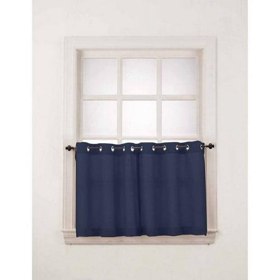2pc 56"x36" No. 918 Semi-Sheer Montego Casual Textured Grommet Kitchen Curtain Tier Pair Navy Blue