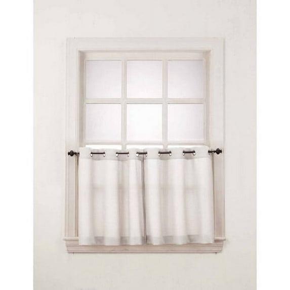 No. 918 Nathan Casual Textured Semi-Sheer Grommet Kitchen Curtains, 56"x24", White