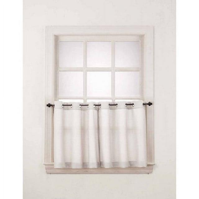 No. 918 Nathan Casual Textured Semi-Sheer Grommet Kitchen Curtains, 56"x24", White