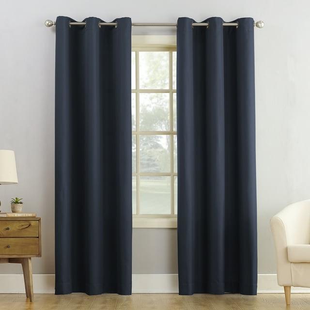 48"x63" No. 918 Semi-Sheer Montego Casual Textured Grommet Curtain Panel Navy Blue: Modern Light Filtering Indoor Curtain Panels