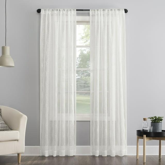 63"x50" Tamaryn Embroidered Trellis Sheer Rod Pocket Curtain Panel Ivory - No. 918: Modern Off-White Polyester Drapery