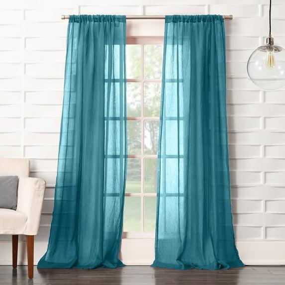 50"x95" No. 918 Sheer Avril Crushed Texture Rod Pocket Curtain Panel Marine: Sheer Curtain Panel, Polyester, 1 Piece