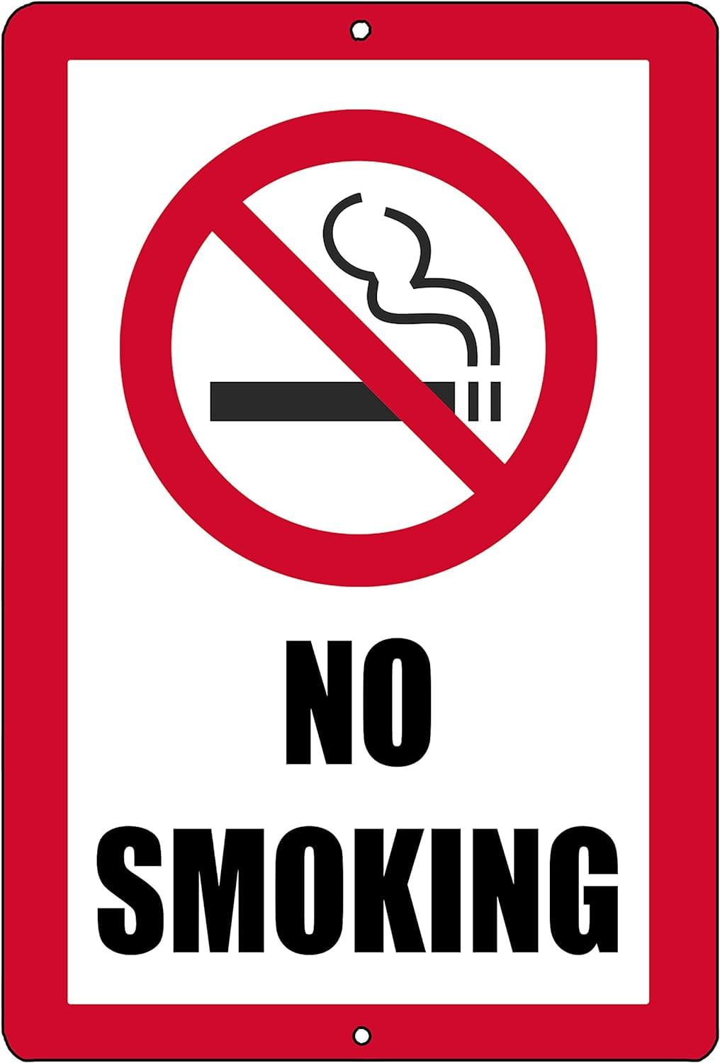 White and Red No Smoking Metal Tin Sign 8x12 Inch