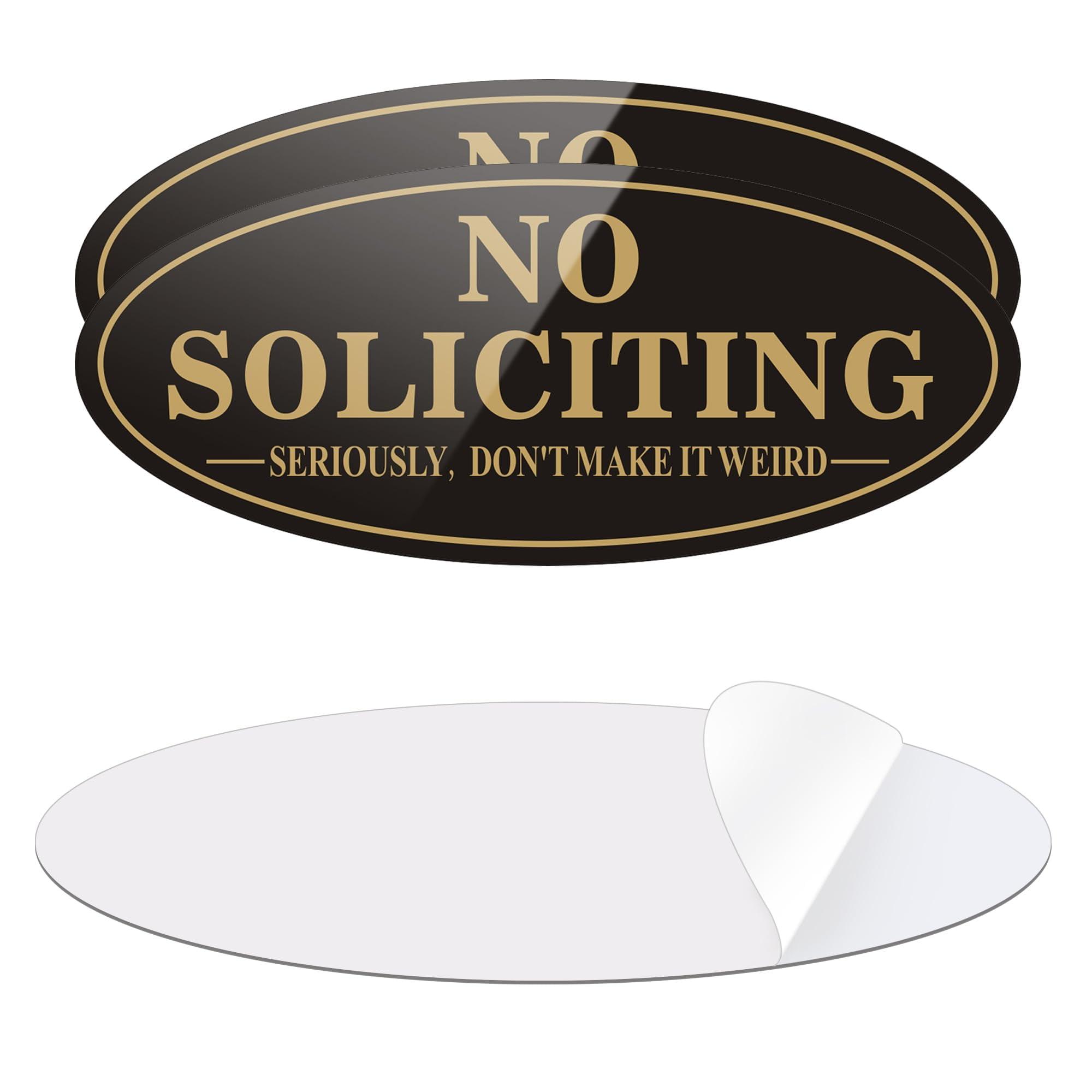 No Soliciting Sign, No Solicitors Sign for Front Door, 2 Pack Self-Adhesive Aluminum Metal No Solitation Do Not Knock or Ring Bell Sign, 7.0 x 3.0 inches Weather Resistant Signs for Home Doorbell Busi