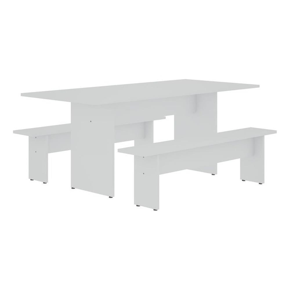 White MDF 3-Piece Dining Set with Benches