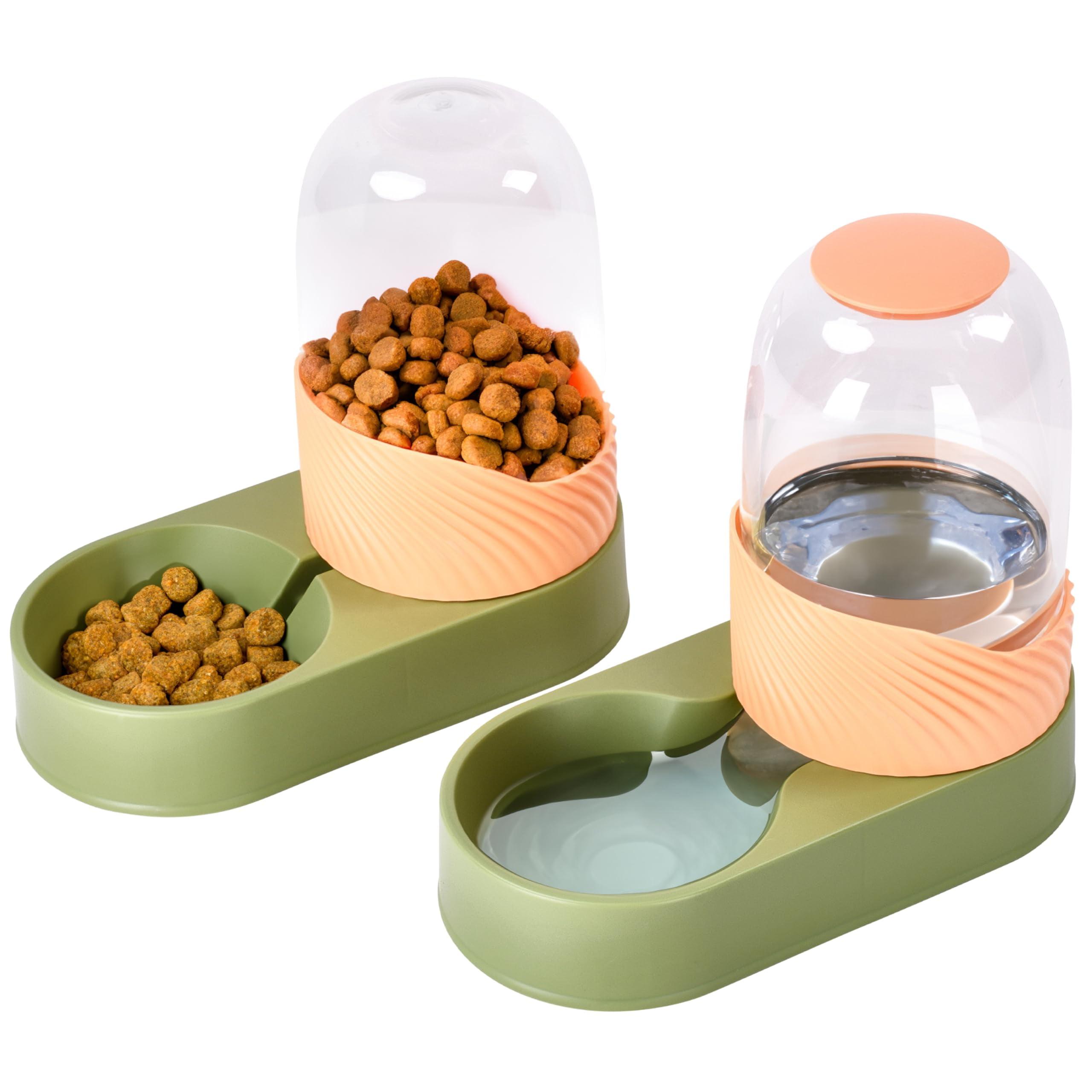 Green Automatic Dog and Cat Food and Water Dispenser Set