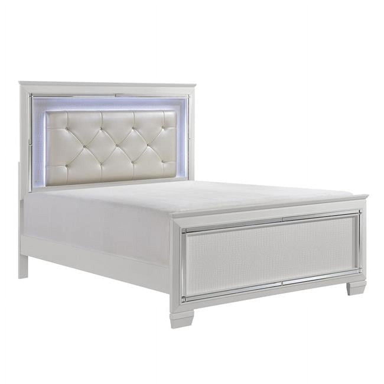 Noah LED Backlit Crystal Tufted Headboard California King Size Bed, White