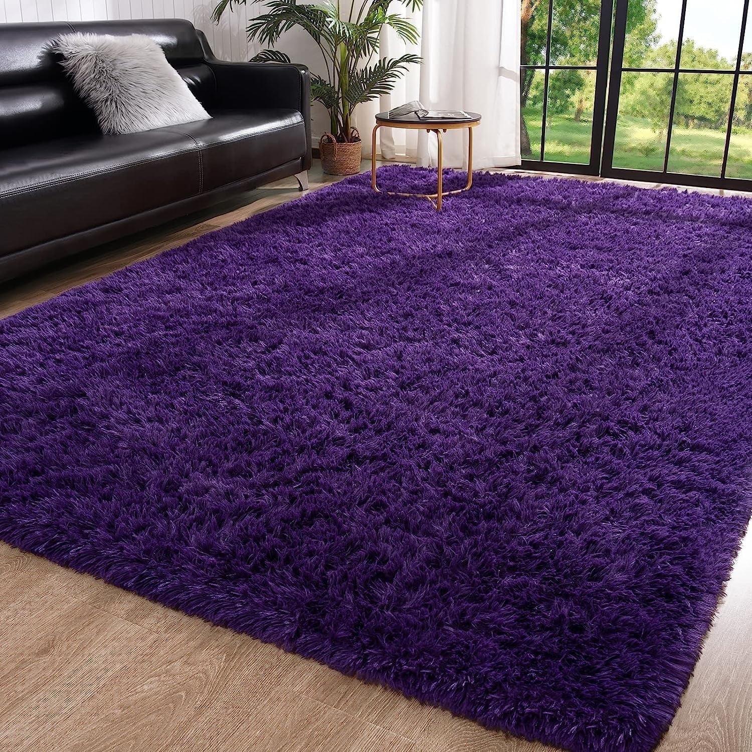 ZENELESS Solid Shag Collection Rug,8'x10' Grape Purple Large Fluffy Area Rugs Perfect for Living Room, Bedroom