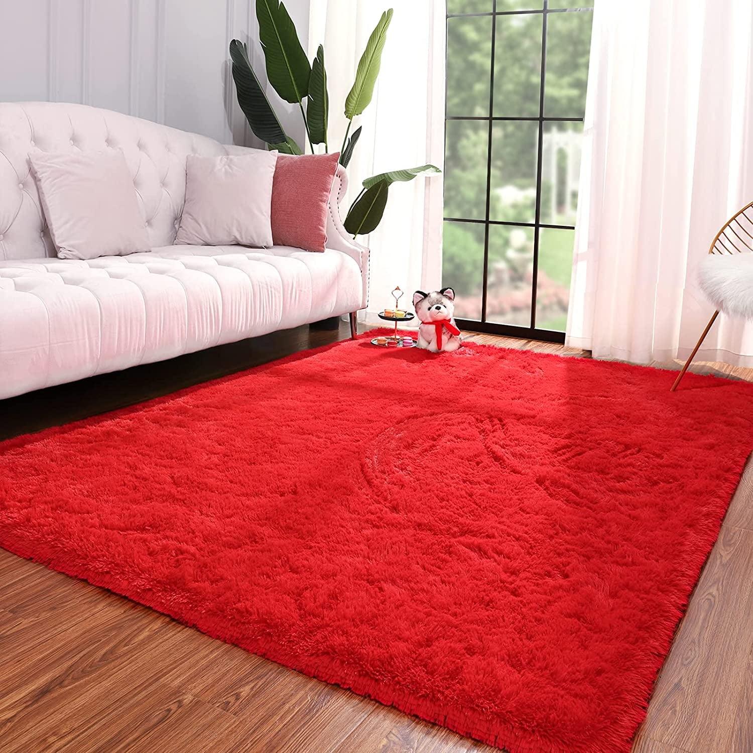 Softlife Super Soft Rug For Living Room Fluffy Rugs For Dorm Room Cute Plush carpet For Bedroom,8' x 10',Red