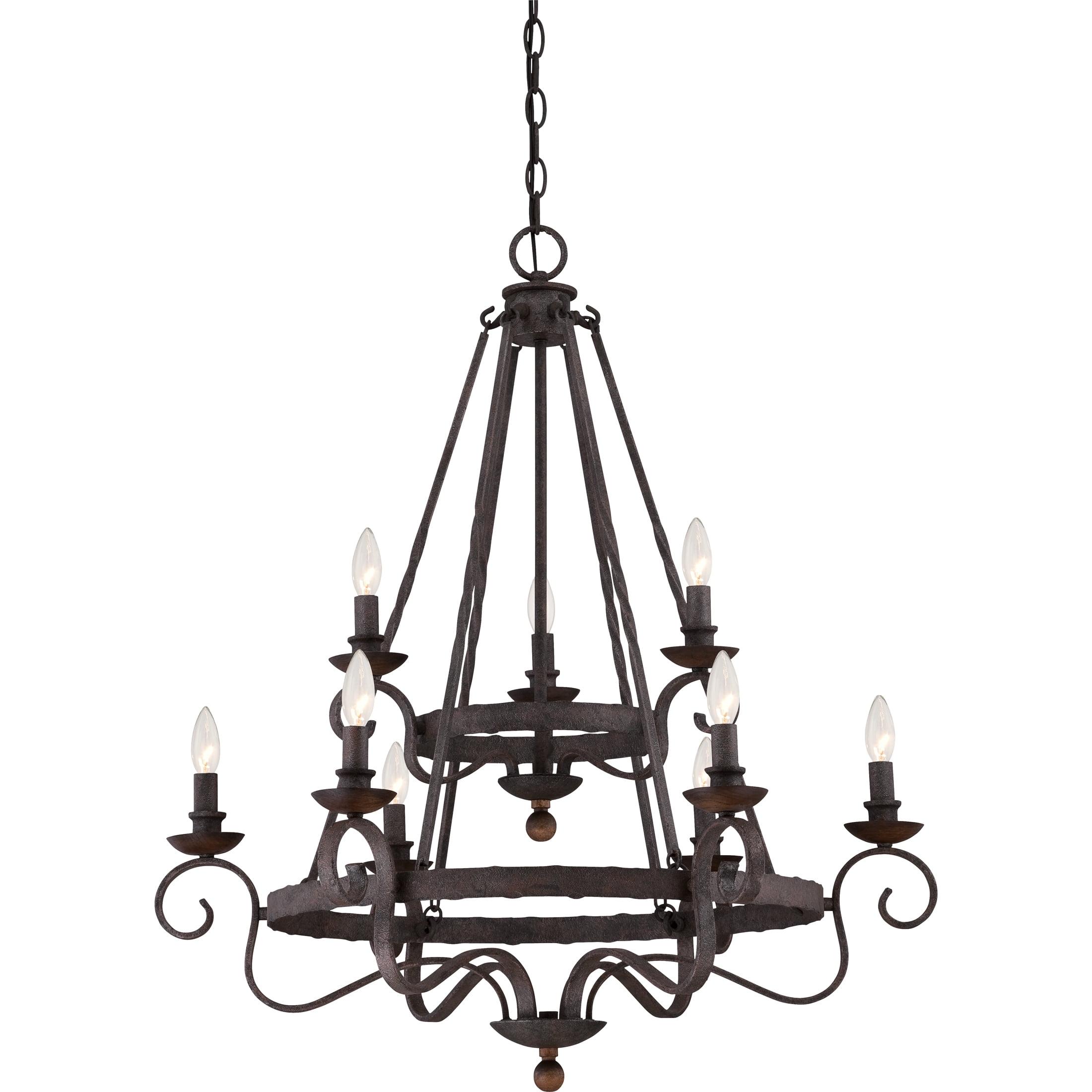 Noble Rustic Black Hammered Metal 32" Chandelier with Walnut Accents