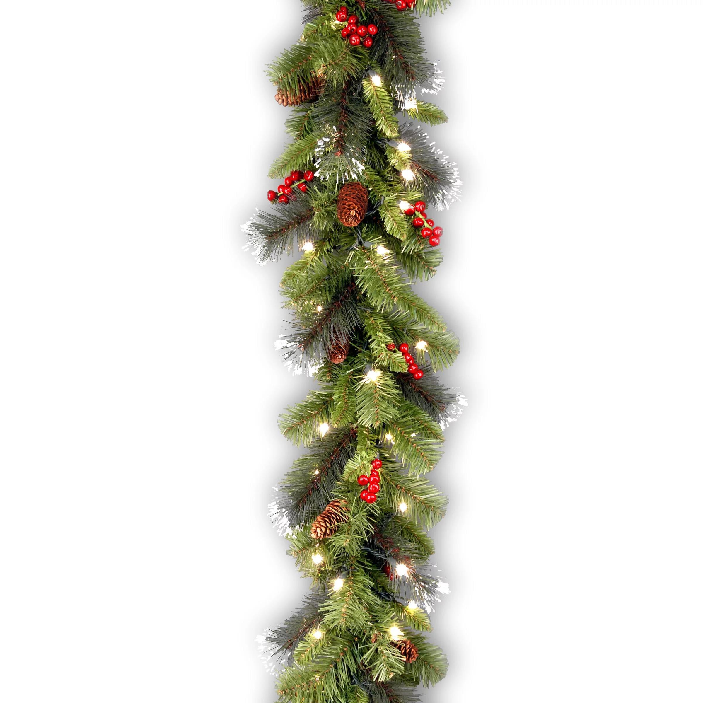 Walmart+ Deals, 1*Rattan Pre Lit Artificial Christmas Garland Green Crestwood Spruce White Lights Decorated with Berry Clusters Plug in Christmas 9 Feet Reduced Price! Yueity Independence Day