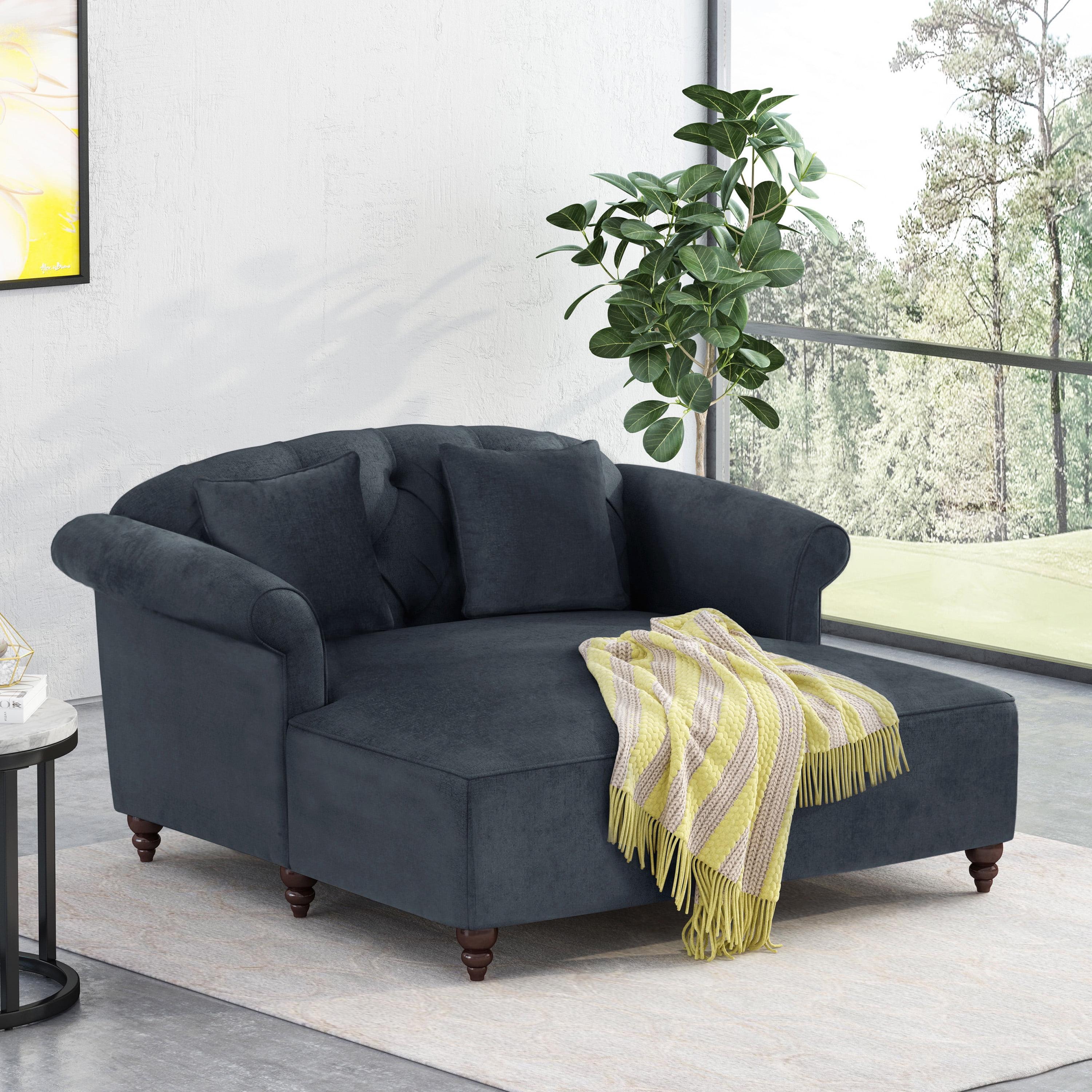 Charcoal and Dark Espresso Tufted Double Chaise Lounge with Accent Pillows