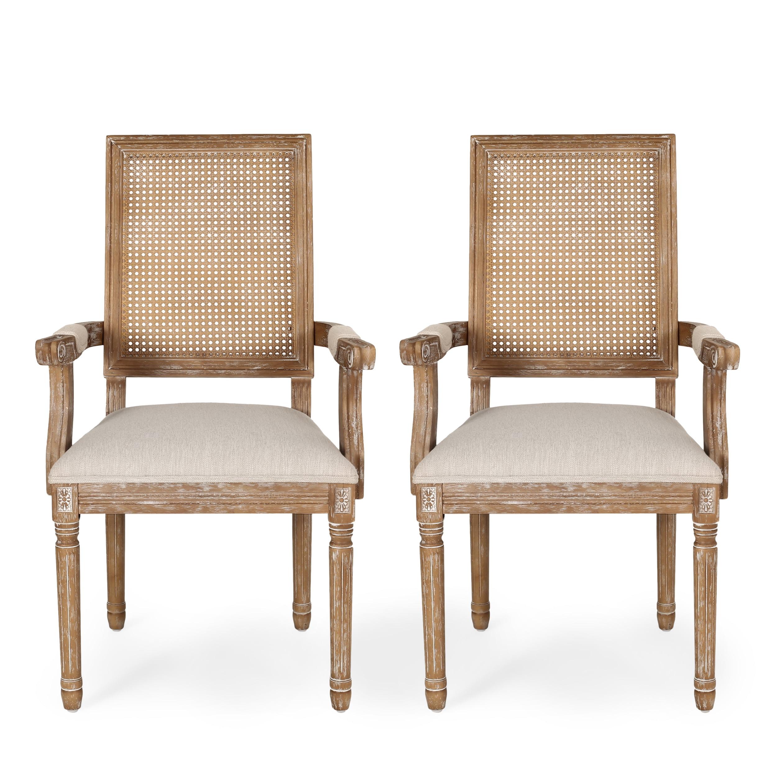 Noble House Aisenbrey Indoor French Fabric Dining Chair, Set of 2, Beige, Natural