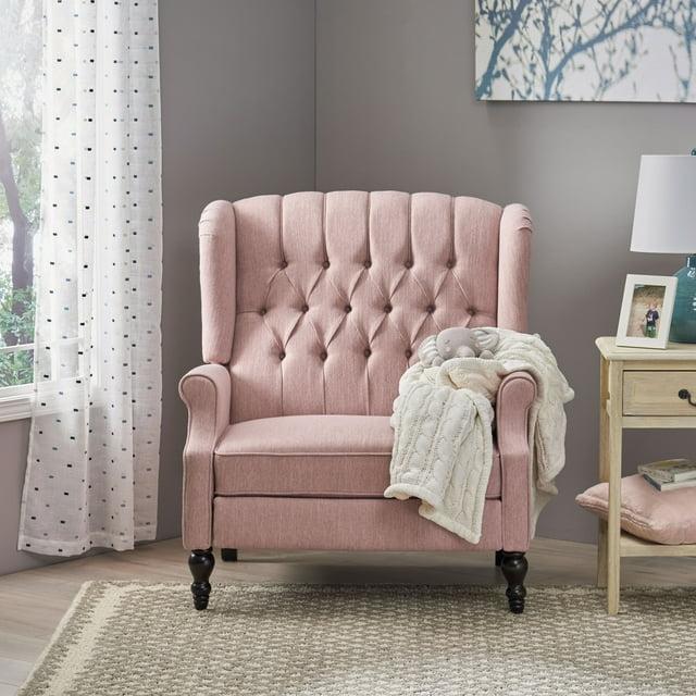 Noble House Albert Oversized Tufted Fabric Push Back Recliner, Pink