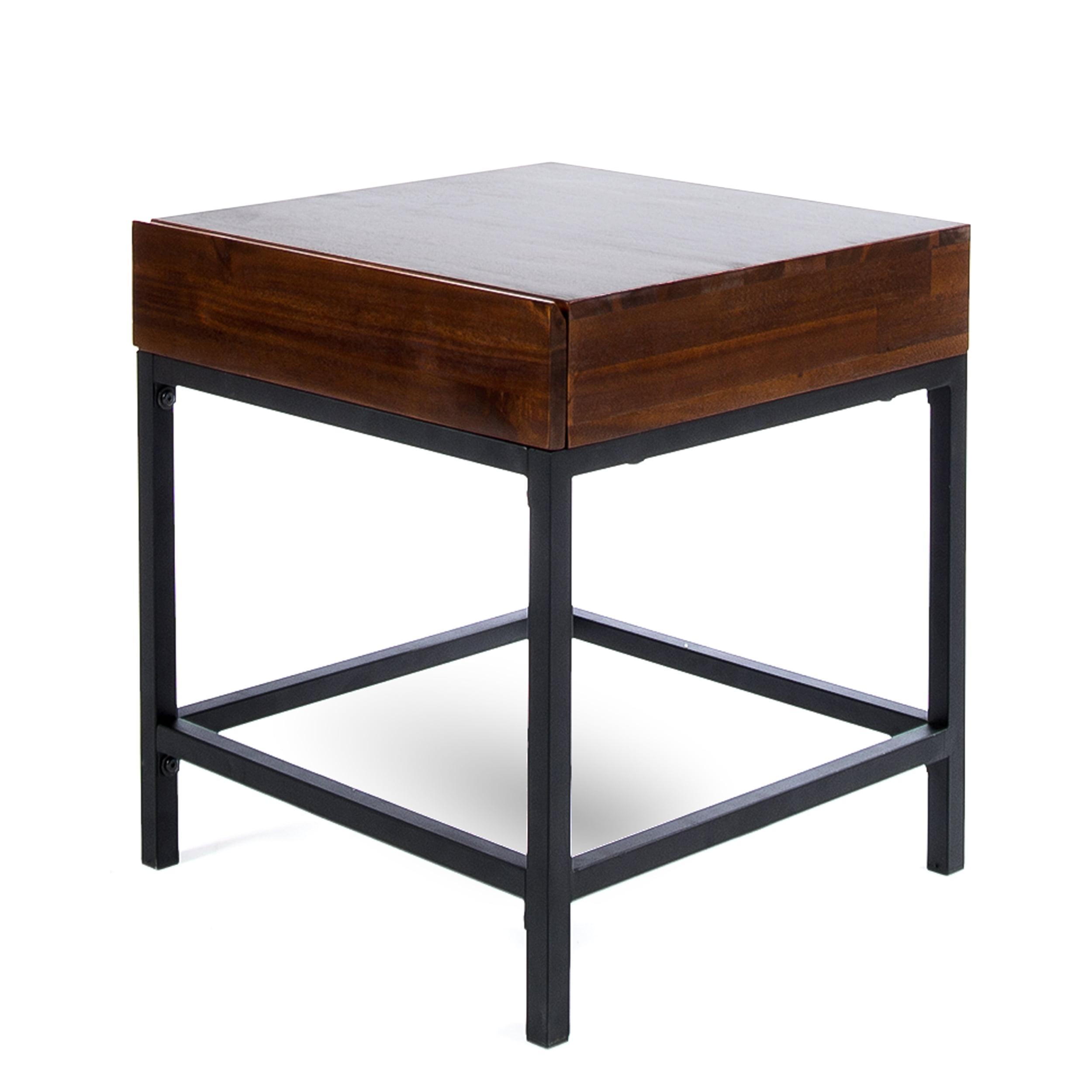 Dark Oak and Black Metal Industrial Storage Side Table